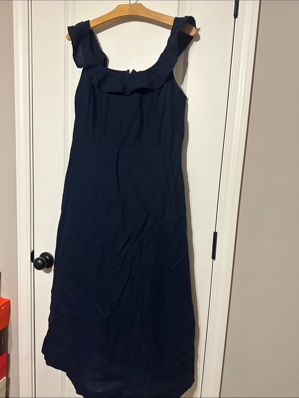 Ann Taylor Navy Ruffle-Trim Sleeveless midi Dress